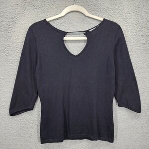 Vintage von Saken Womens Black 3/4 Sleeve Keyhole V-Neck Knit Top Size Small